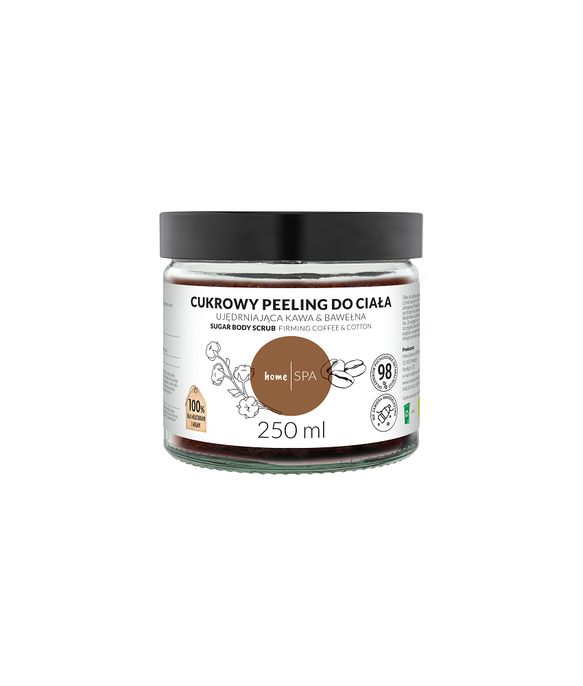 Cukraus kūno šveitiklis su kava ir medvilne, 250 ml HomeSPA aivora.eu